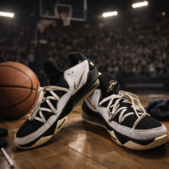 Nike Airmax Lebron 17 Lowtop Metalic Gold Details Black /white Shoes. Mens 13 main image 10